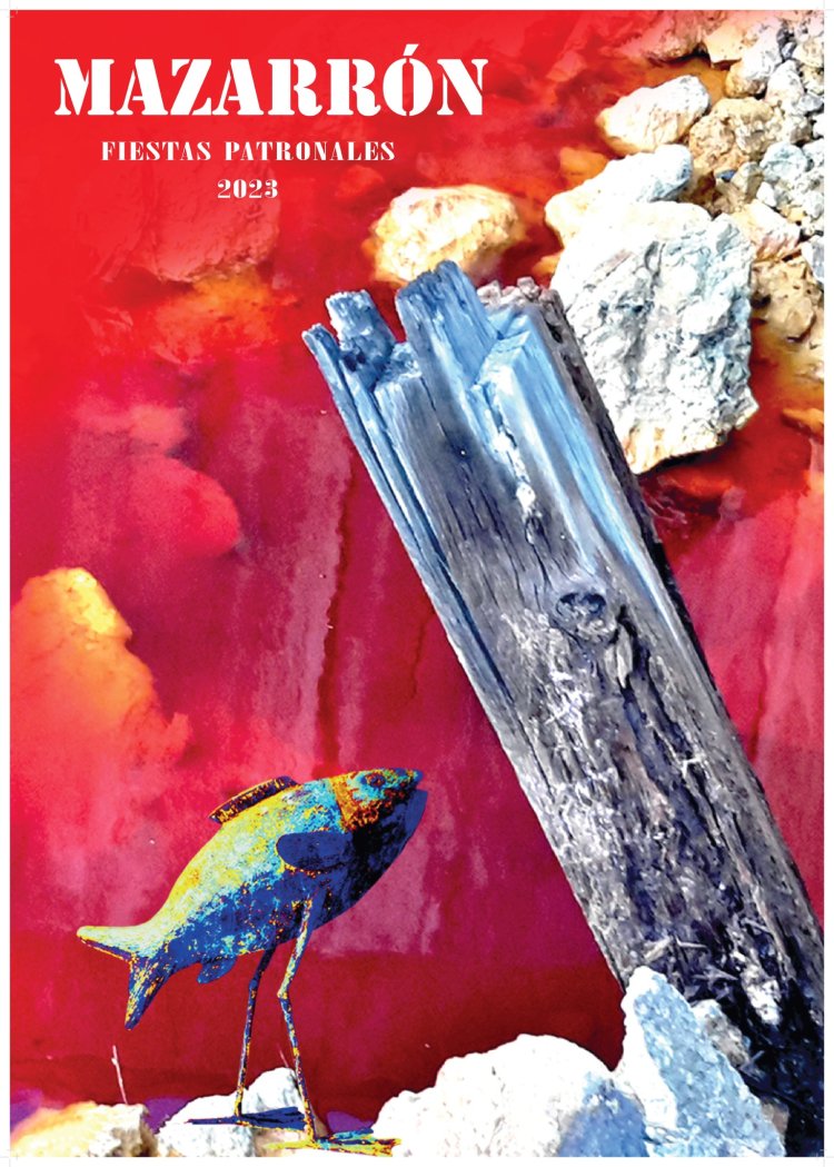 Esencia marina y minera en la portada del libro de las fiestas patronales de Mazarrón, ilustrada por Blas Miras.
