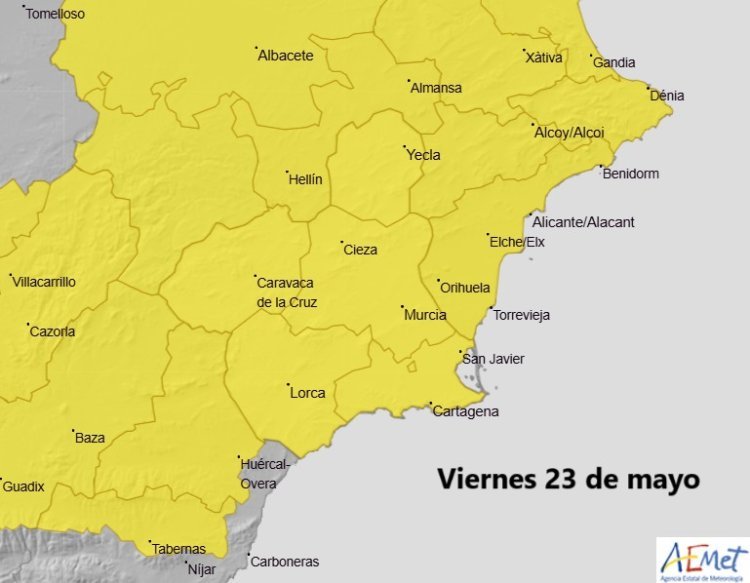 Activada la alerta amarilla en toda la Región de Murcia por lluvias