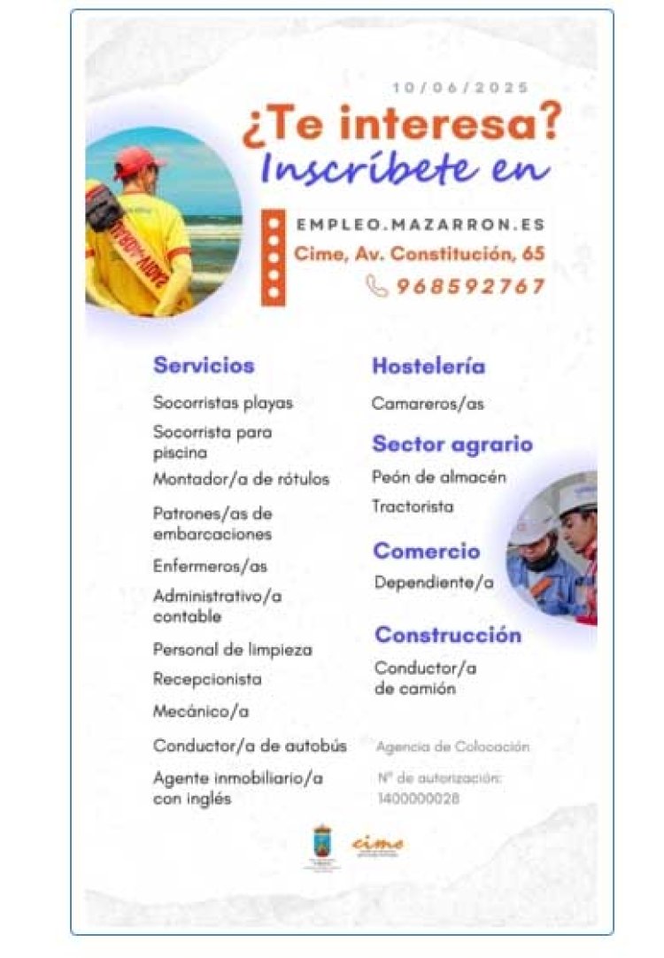 Ofertas de empleo activas de la Agencia de Colocación del Ayuntamiento de Mazarrón
