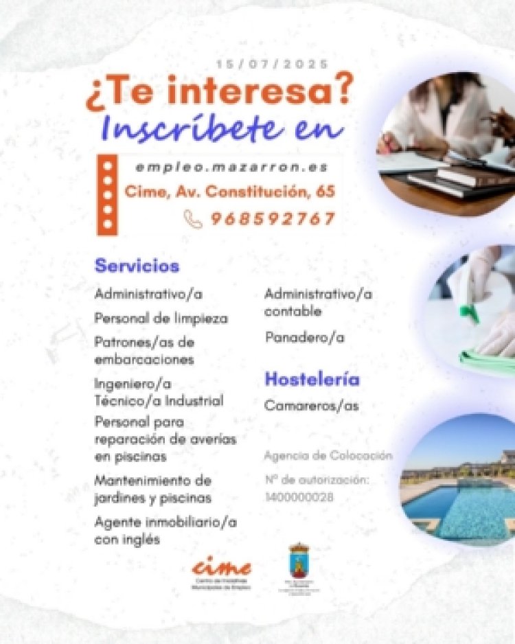 Ofertas de empleo activas de la Agencia de Colocación del Ayuntamiento de Mazarrón