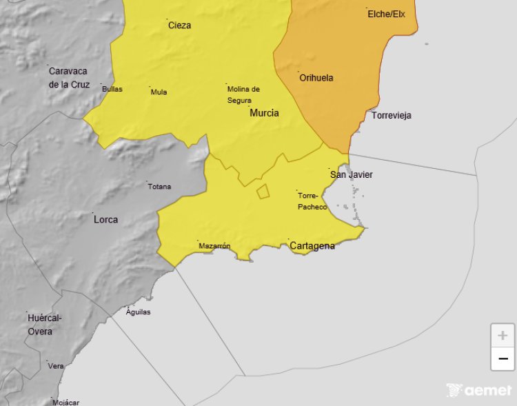 La AEMET advierte de temperaturas de hasta 39º hoy en la Vega del Segura y 36º en Campo de Cartagena y Mazarrón.