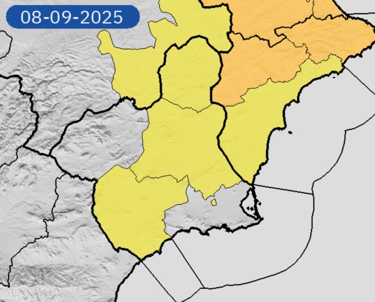 La AEMET extiende sus avisos por lluvias (hasta 25 litros en una hora) y tormentas para hoy al Altiplano, Vega del Segura y Valle del Guadalentín