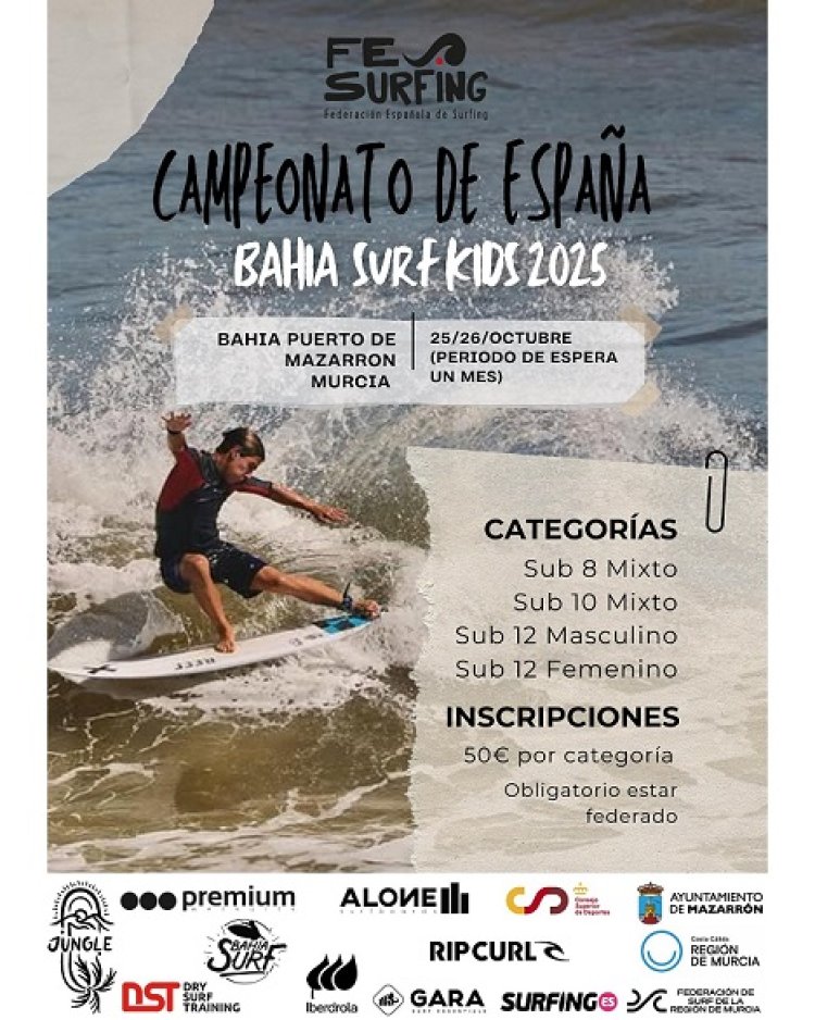¡Llega la Prueba Nacional Bahía Surfing Kids 2025 a Mazarrón!