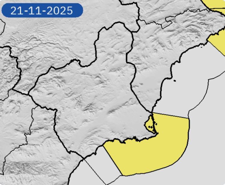 La AEMET emite AVISO de Fenómenos Meteorológicos Adversos para ente viernes 21 de noviembre de 2025. Ámbito geográfico: Murcia (Campo de Cartagena y Mazarrón).