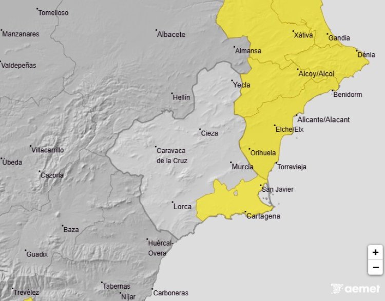 Meteorología anuncia aviso amarillo por lluvia y tormentas mañana martes en el Campo de Cartagena y Mazarrón