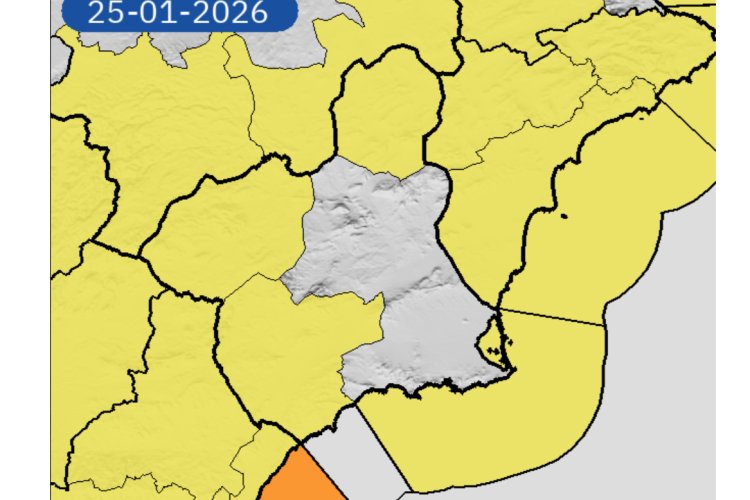 La Agencia Estatal de Meteorología actualiza los fenómenos adversos de nivel amarillo en la Región de Murcia.