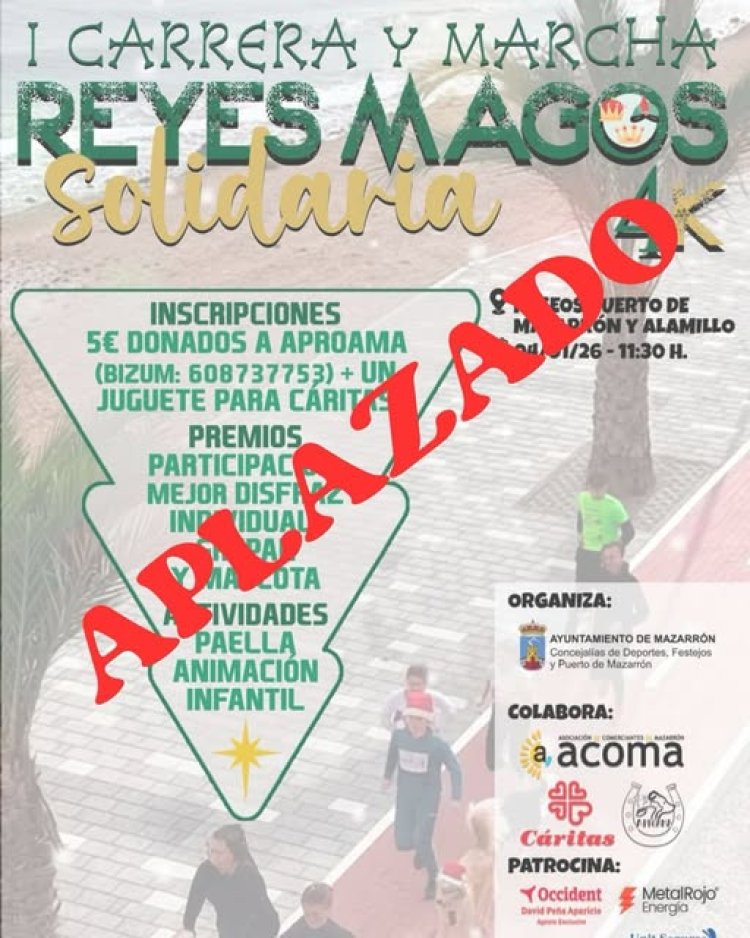 Debido a la previsión de lluvias para el próximo 4 de enero, la marcha solidaria prevista para ese día queda aplazada.