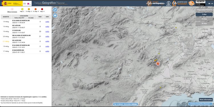 El IGN está prestando especial atención al seguimiento de una serie sísmica en la zona de Totana, Alhama de Murcia y Aledo en las últimas horas.