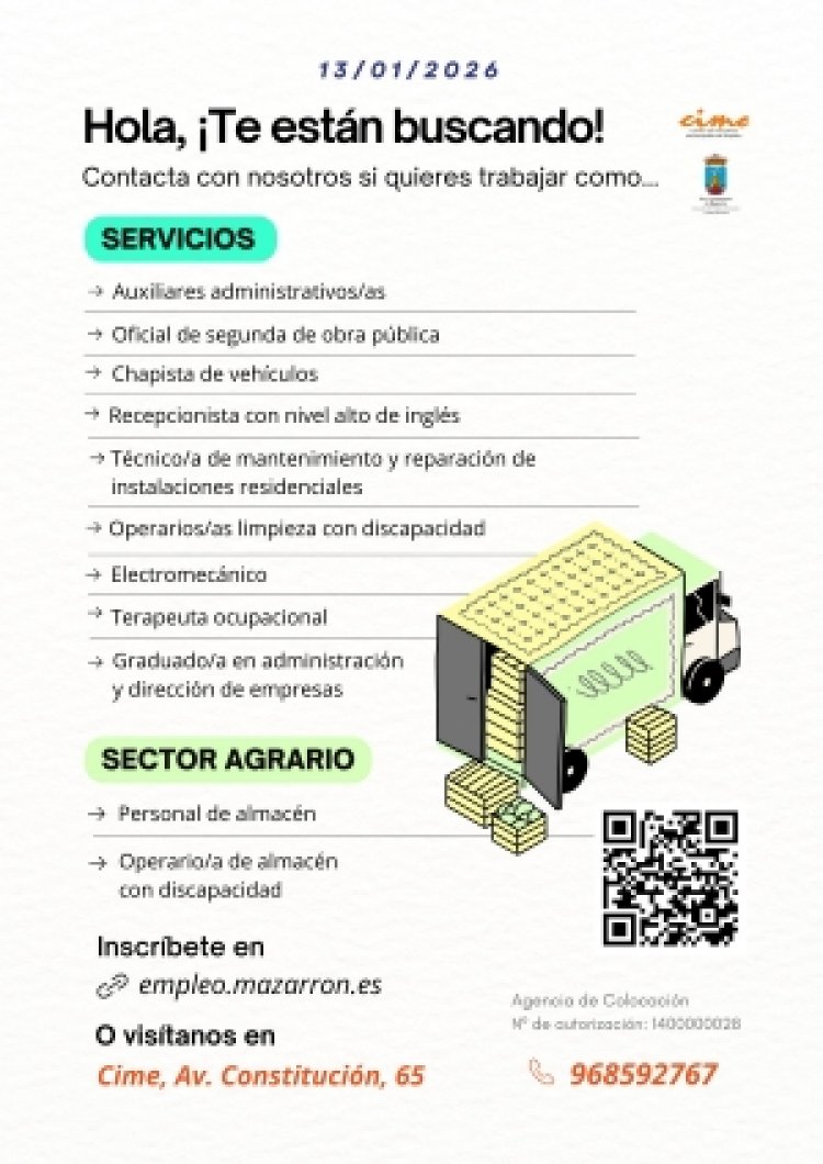 Ofertas de empleo activas de la Agencia de Colocación del Ayuntamiento de Mazarrón
