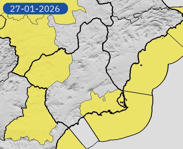 La Agencia Estatal de Meteorología informa de fenómenos meteorológicos adversos de nivel amarillo para el próximo martes en la Región de Murcia.
