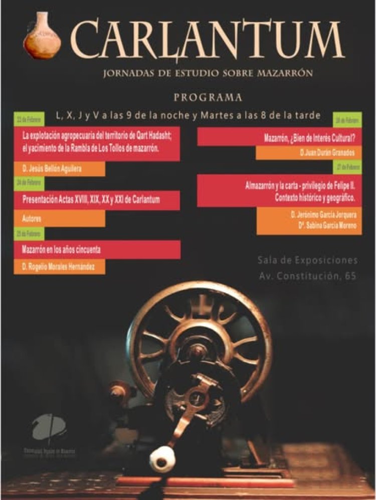 Se presentan las las Jornadas de Estudio de Mazarrón “Carlantum”, que se celebrarán del 23 al 27 de febrero.