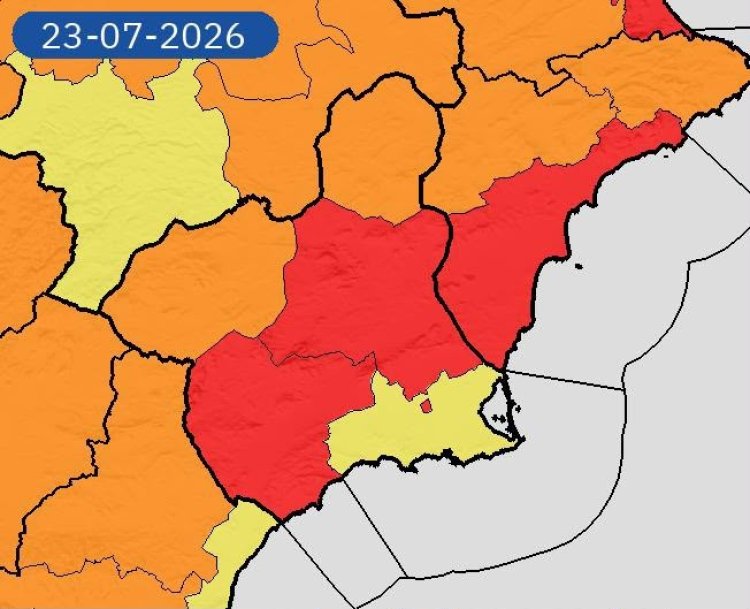 Meteorología advierte de temperaturas de 44º C mañana en la Vega del Segura y el Guadalentín. (Nível amarillo en Mazarrón )