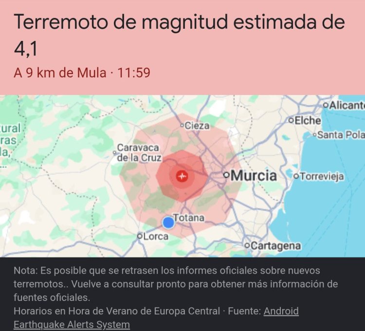 Terremoto de intensidad 4,1 , con epicentro en Mula.