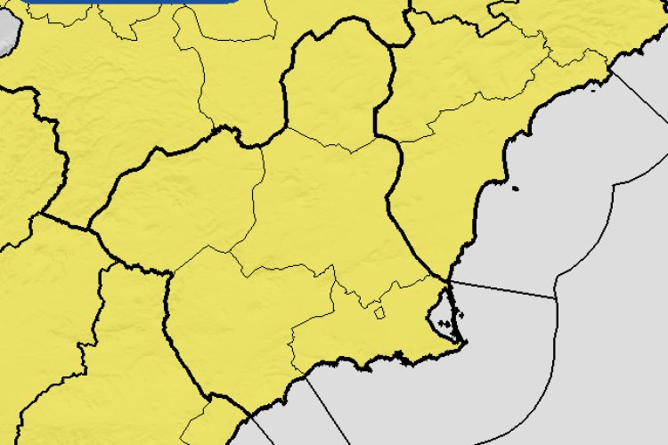 Avisos amarillos por lluvias y tormentas para el jueves. En Mazarrón, el umbral previsto asciende a 25 milímetros en una hora, manteniéndose el nivel amarillo.