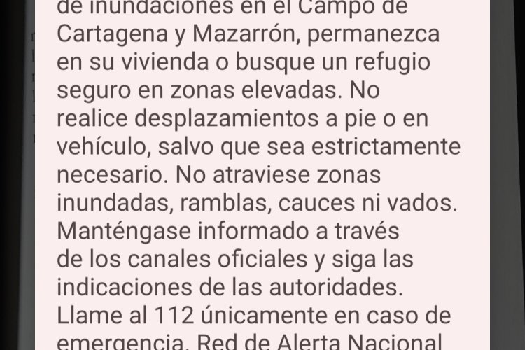 Protección Civil lanza una alerta al móvil en Mazarrón por el riesgo de inundaciones