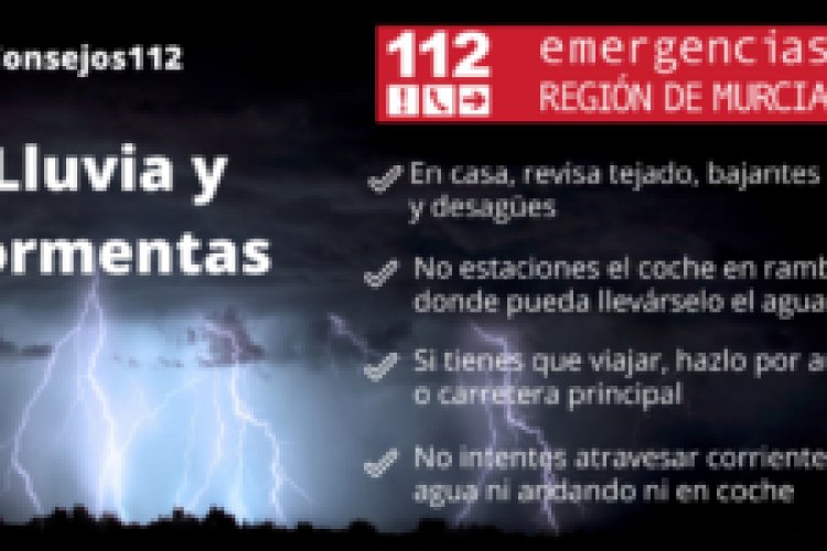 AEMET advierte de un aumento de la intensidad de las lluvias previstas en el litoral de la Región de Murcia