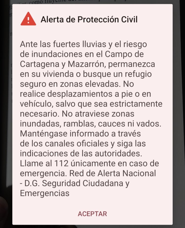 Protección Civil lanza una alerta al móvil en Mazarrón por el riesgo de inundaciones